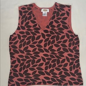 Talbots Rose and Black Leaf-Print V-Neck Tank Top